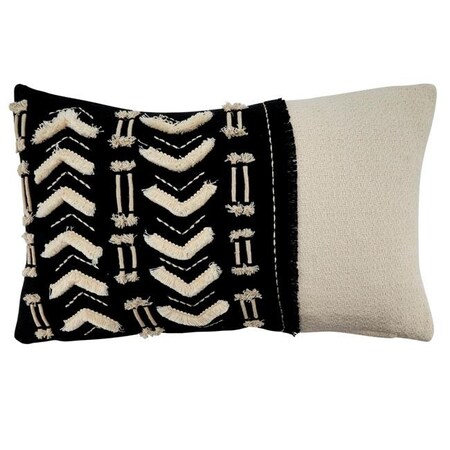 Saro Lifestyle SARO 9614.BW1220BP 12 x 20 in. Oblong Poly Filled Throw Pillow with Black & White Embroidered & Embellished Design 9614.BW1220BP